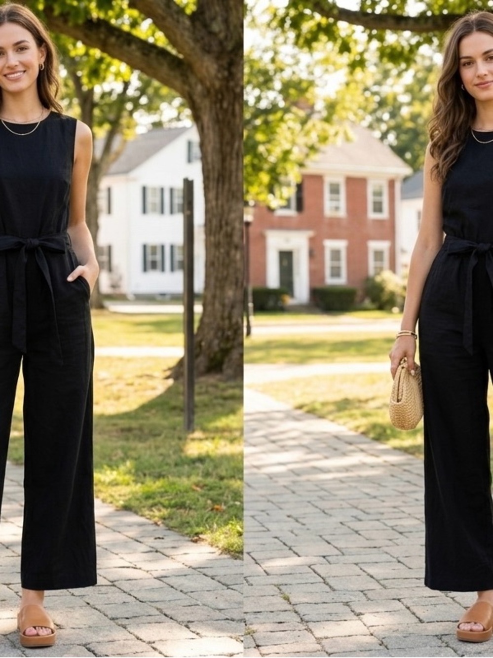 Saks Fifth Avenue Black Sleeveless Wide-Leg Jumpsuit with Tie Waist